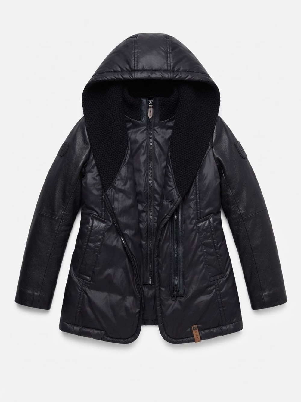 RUDSAK Black Hooded Leather-Trim Parka